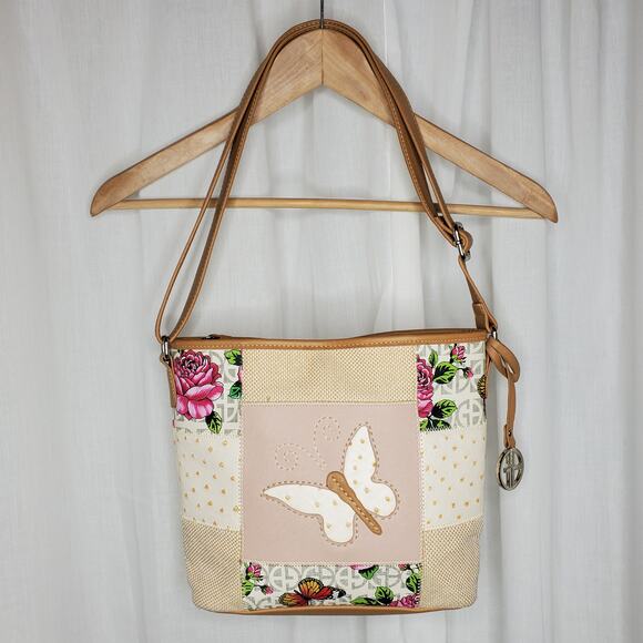 Giani Bernini Butterfly & Floral Shoulder Vegan Bag w Adjustable Strap - Picture 1 of 10